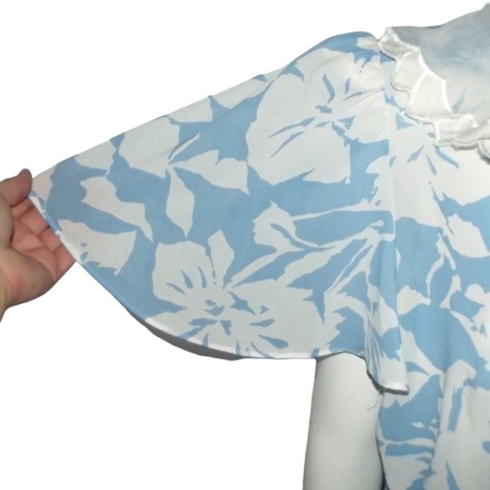 DIANE von FURSTENBERG Dress, XL, Blue/White Floral, VINTAGE, White Lace Bib - Picture 9 of 13